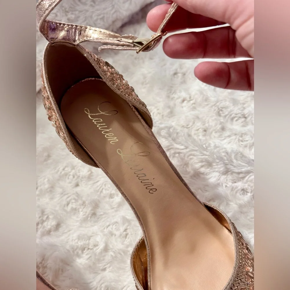 Lauren Lorraine Sparkling Rose Sling Back Pointy Toe Heels - Picture 11 of 13